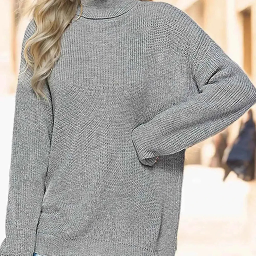 Ribbed Turtleneck Drop Shoulder Oversized Sweater