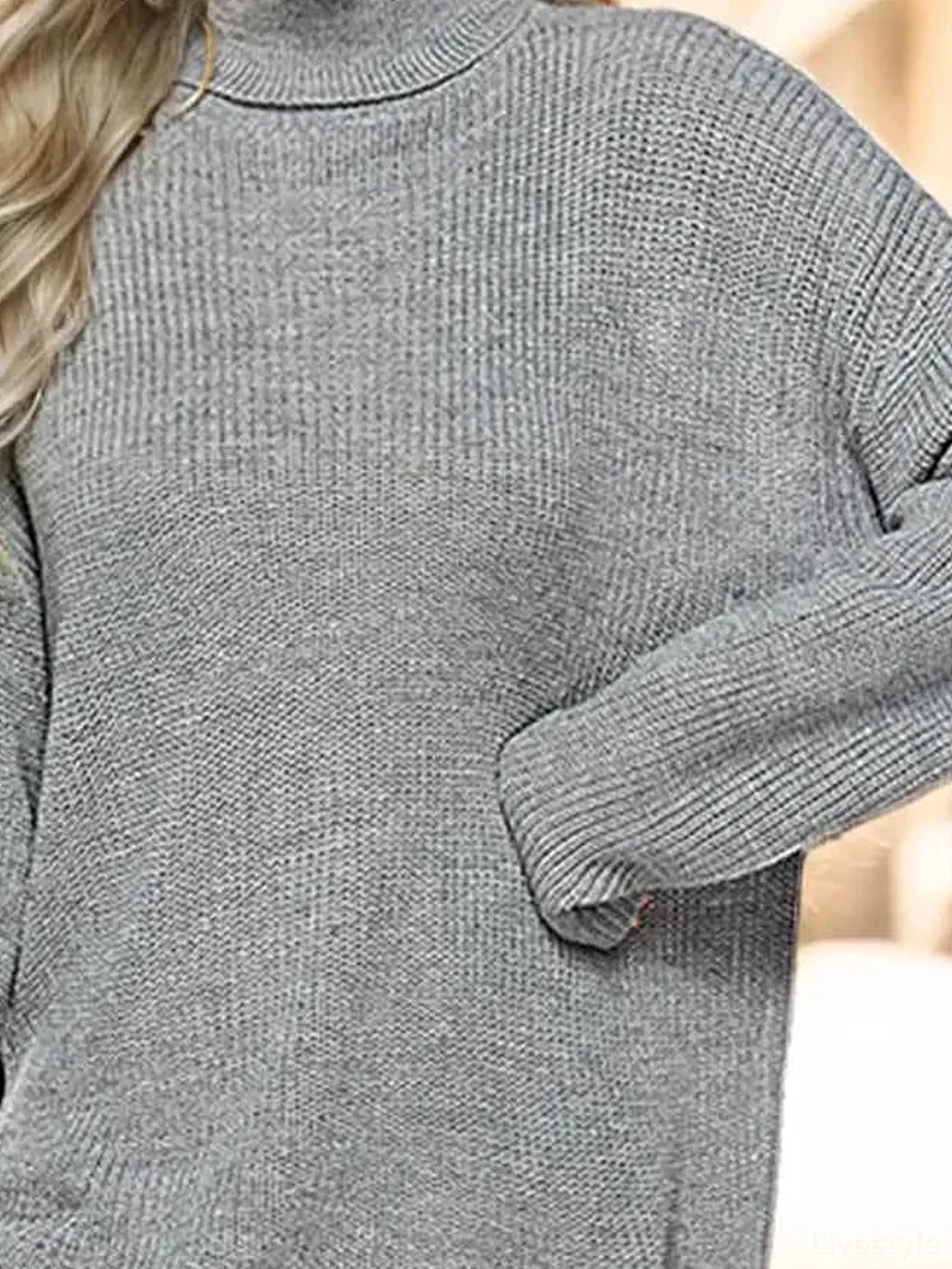Ribbed Turtleneck Drop Shoulder Oversized Sweater