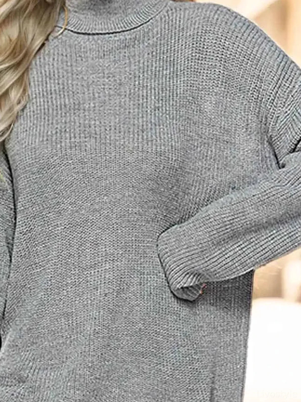 Ribbed Turtleneck Drop Shoulder Oversized Sweater