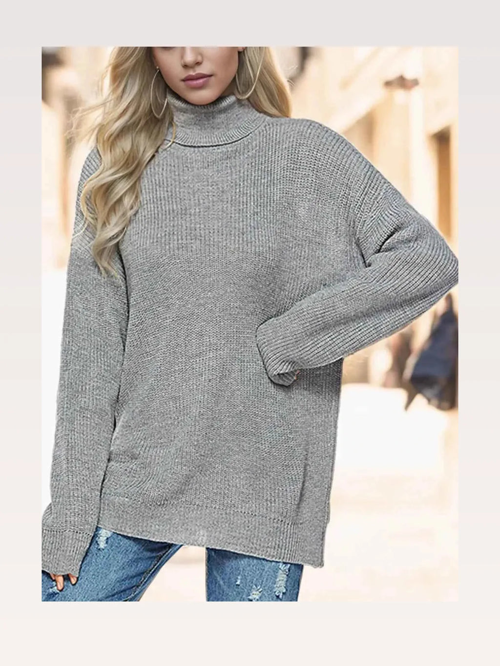Ribbed Turtleneck Drop Shoulder Oversized Sweater