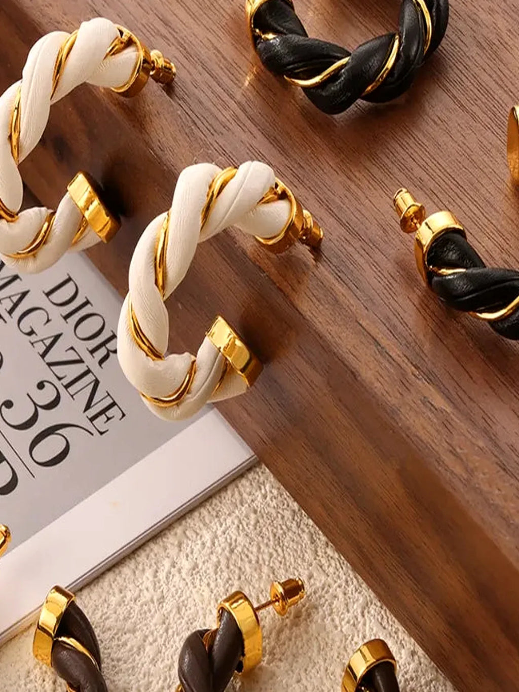 Twisted Leather Rope C-Hoop Earrings