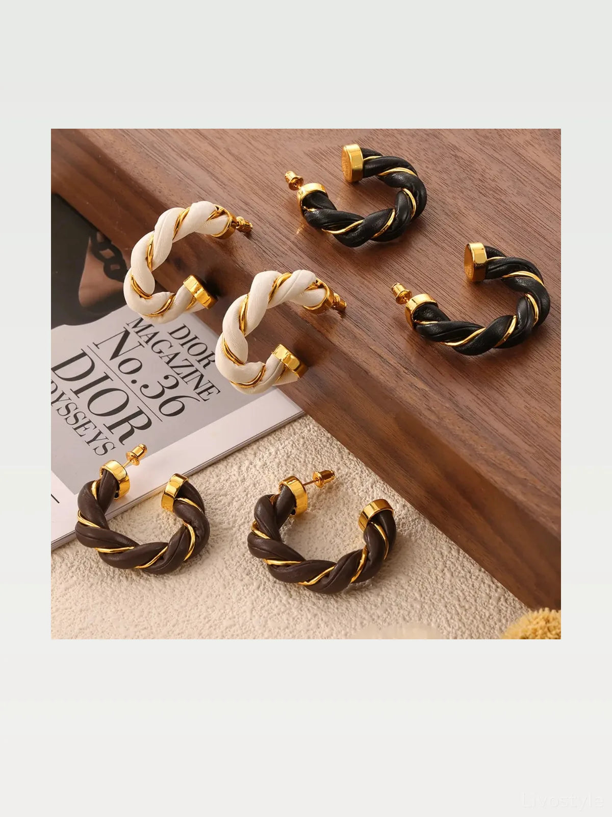 Twisted Leather Rope C-Hoop Earrings
