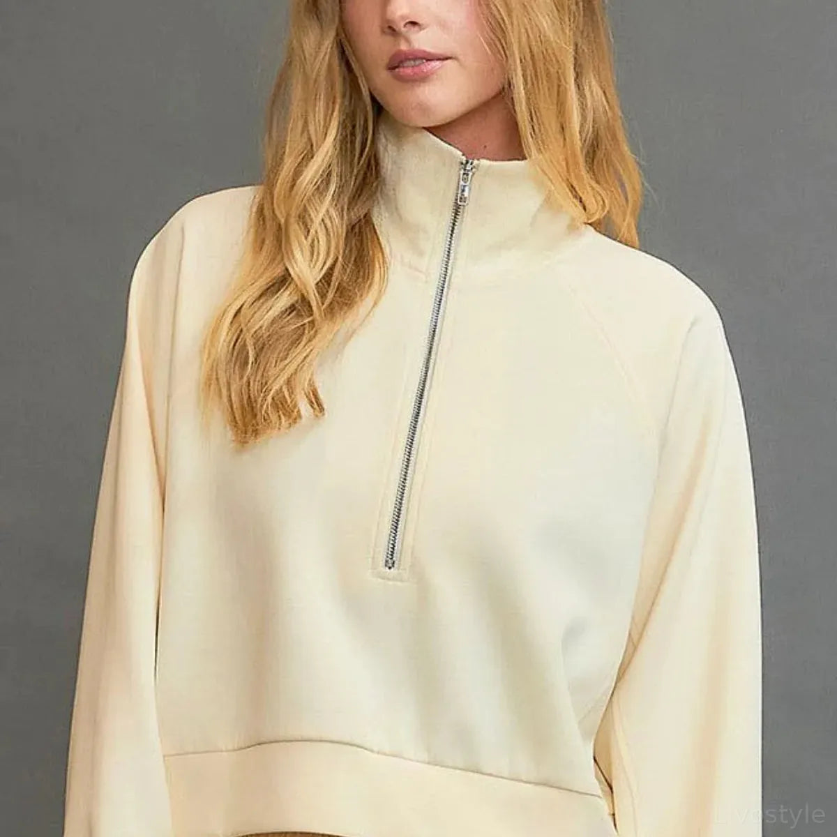 Half Zip Cropped Mock Neck Sweatshirt – Plus Size Available
