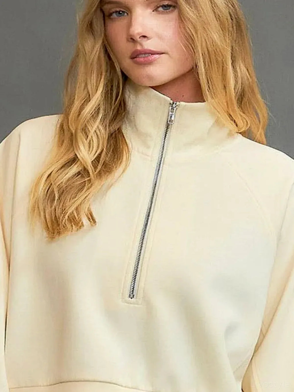 Half Zip Cropped Mock Neck Sweatshirt – Plus Size Available