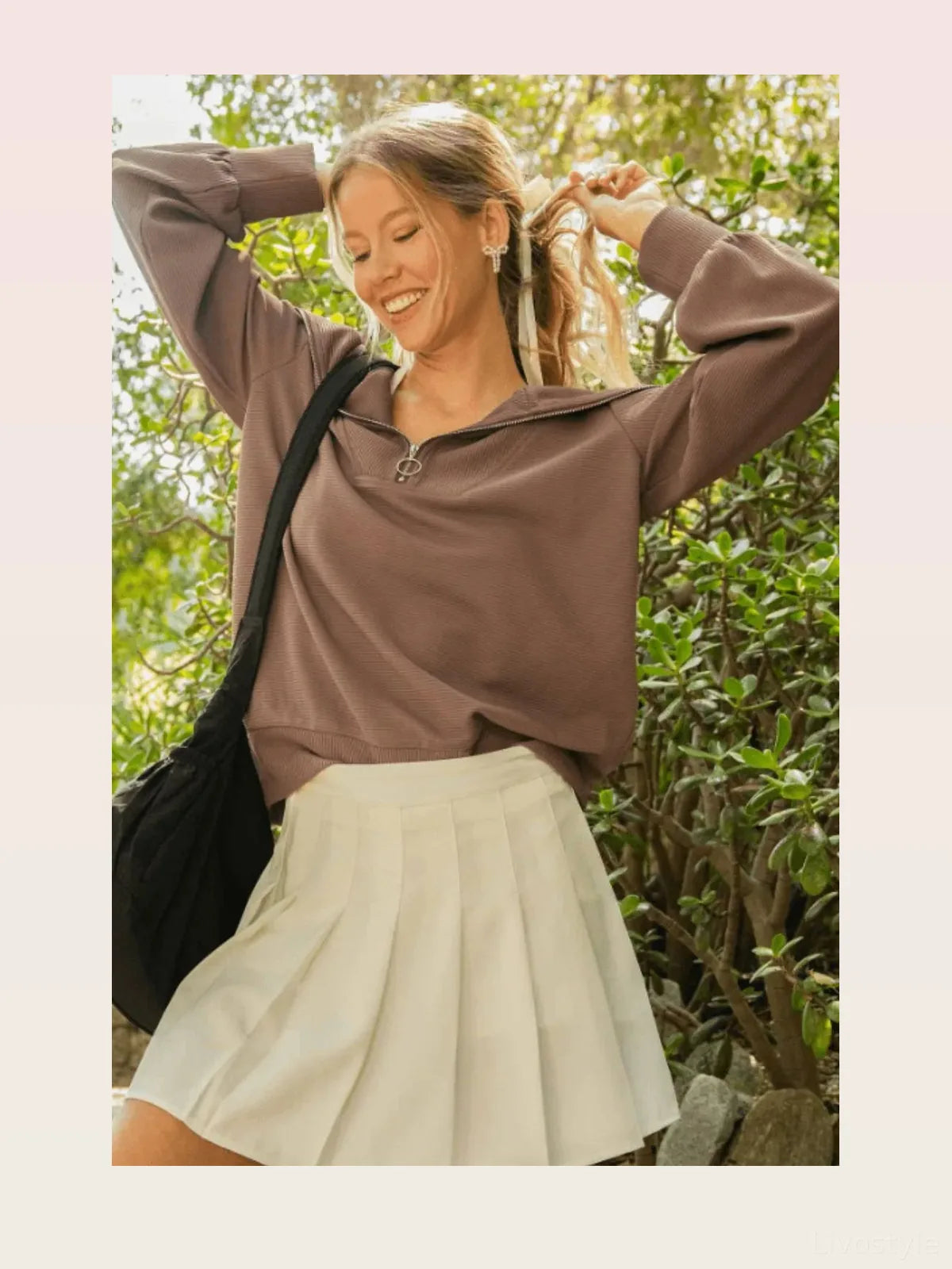 Ribbed Knit Half-Zip Sweatshirt with Long Sleeves