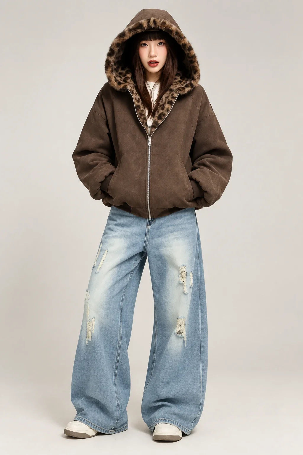 Unisex Loose Fit Hooded Thickened Warm Down Jacket