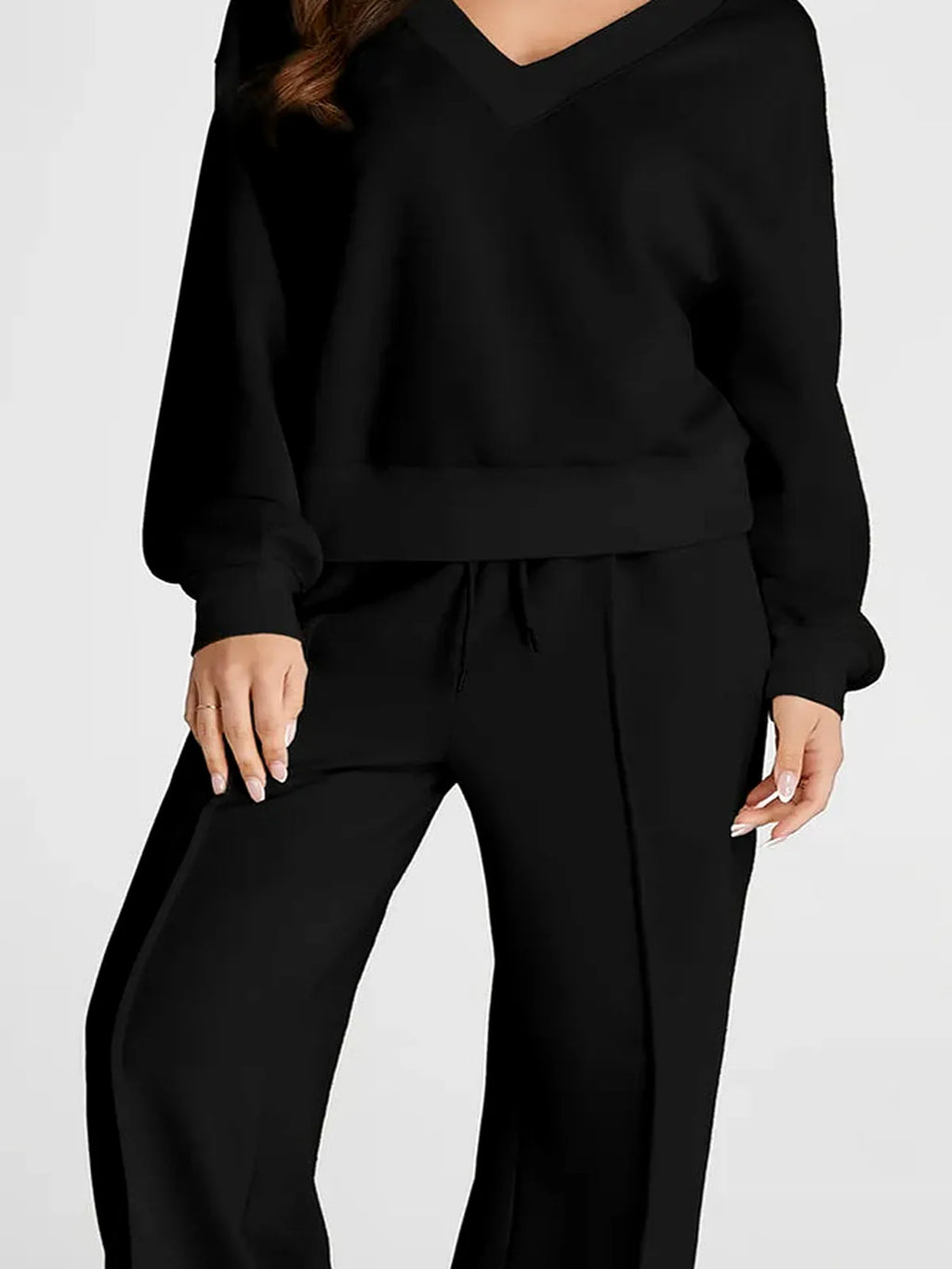 V-Neck Long Sleeve Top and Pants Active Set