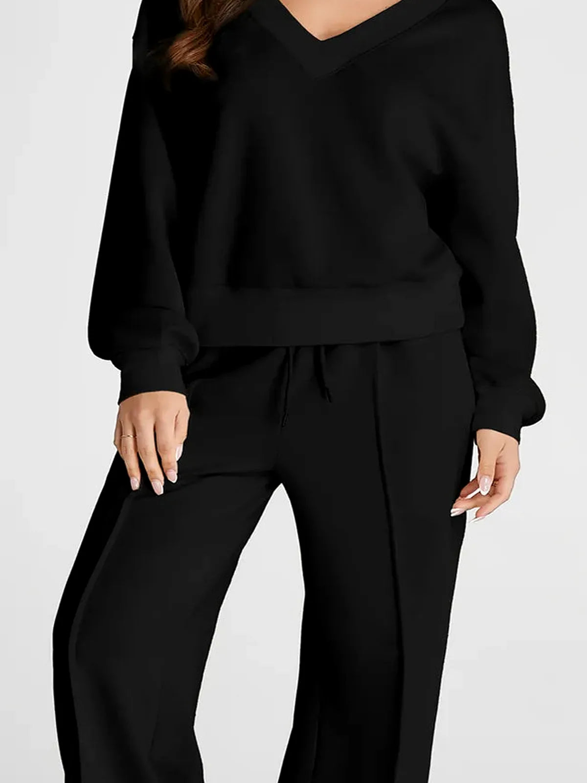 V-Neck Long Sleeve Top and Pants Active Set