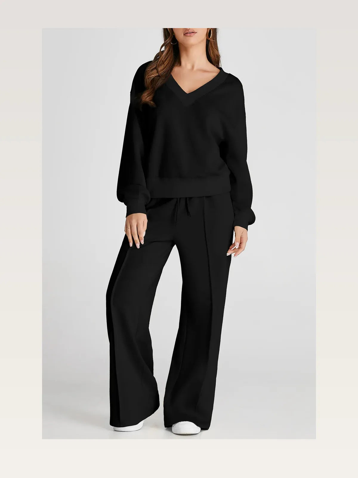 V-Neck Long Sleeve Top and Pants Active Set