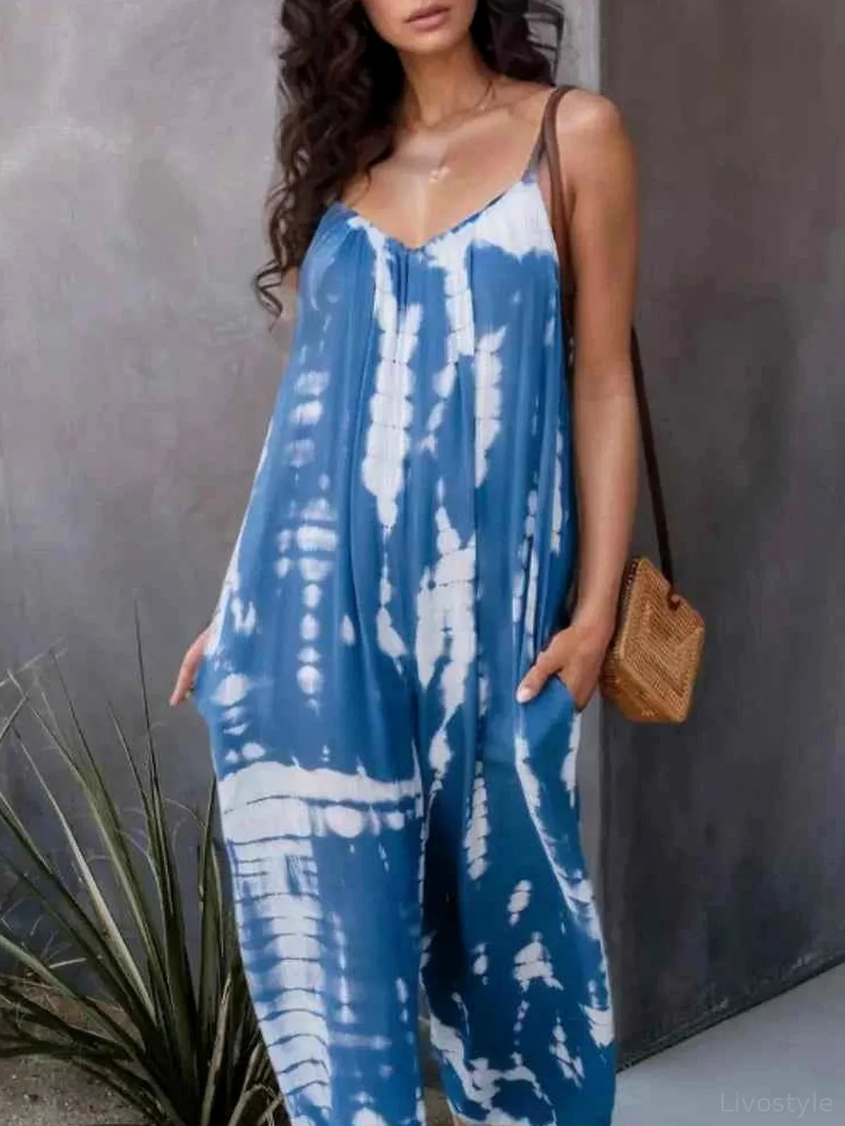Tie-Dye V-Neck Spaghetti Strap Jumpsuit