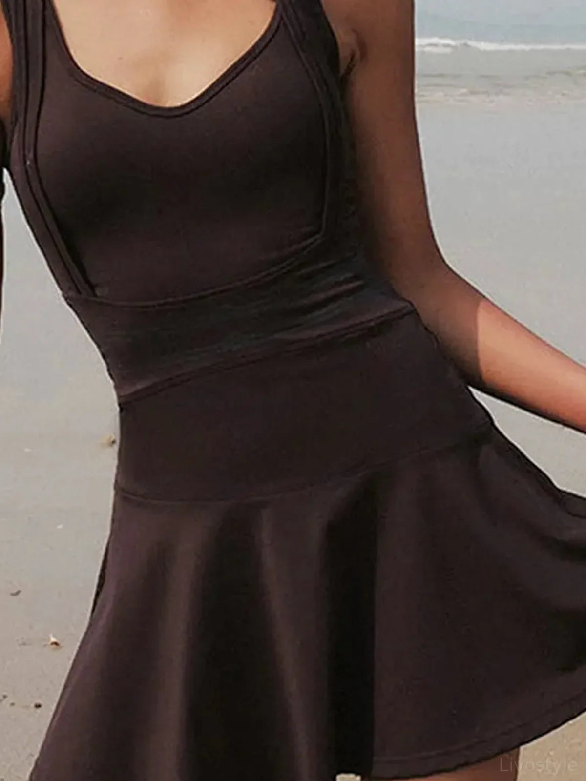 V-Neck Wide Strap Active Dress with Built-In Unitard Liner