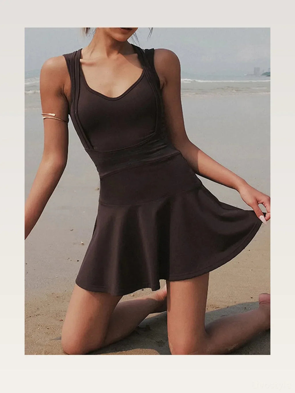 V-Neck Wide Strap Active Dress with Built-In Unitard Liner