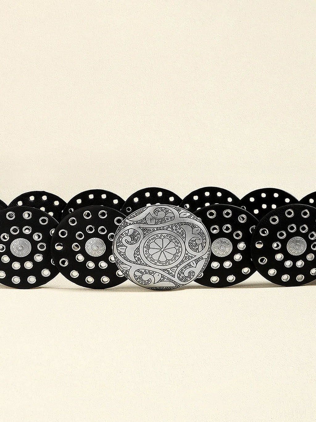 Vintage PU Leather Wide Belt with Round Metal Detail
