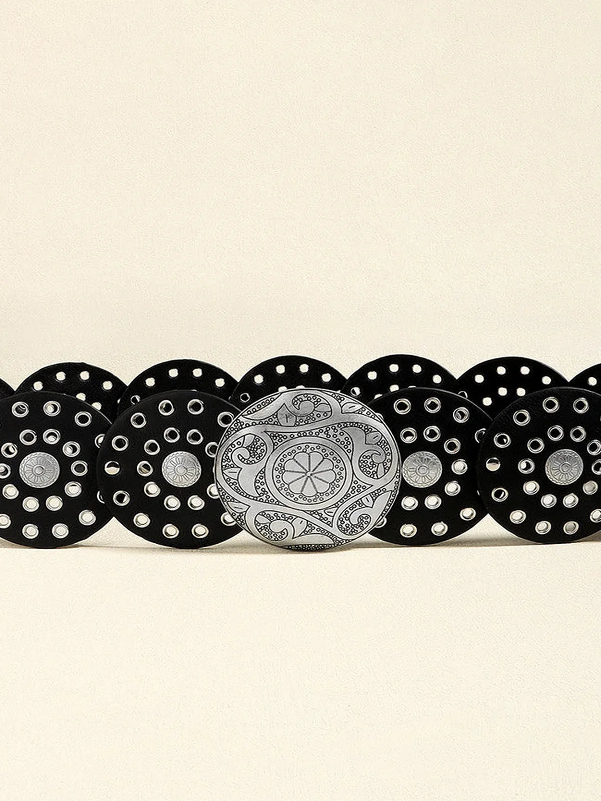Vintage PU Leather Wide Belt with Round Metal Detail
