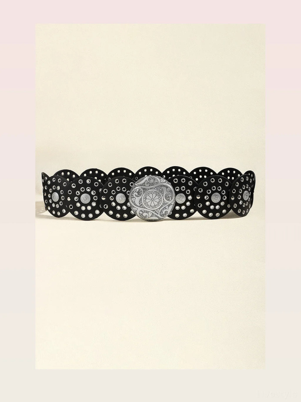 Vintage PU Leather Wide Belt with Round Metal Detail