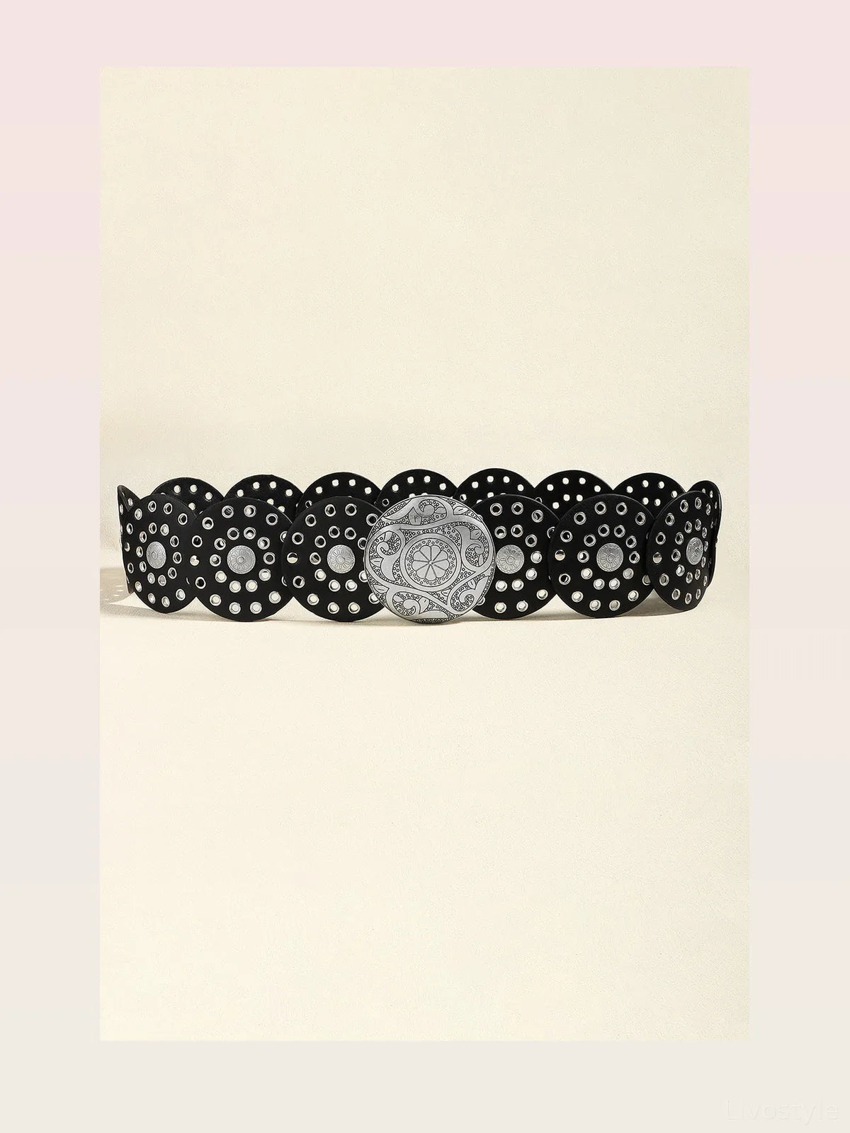 Vintage PU Leather Wide Belt with Round Metal Detail