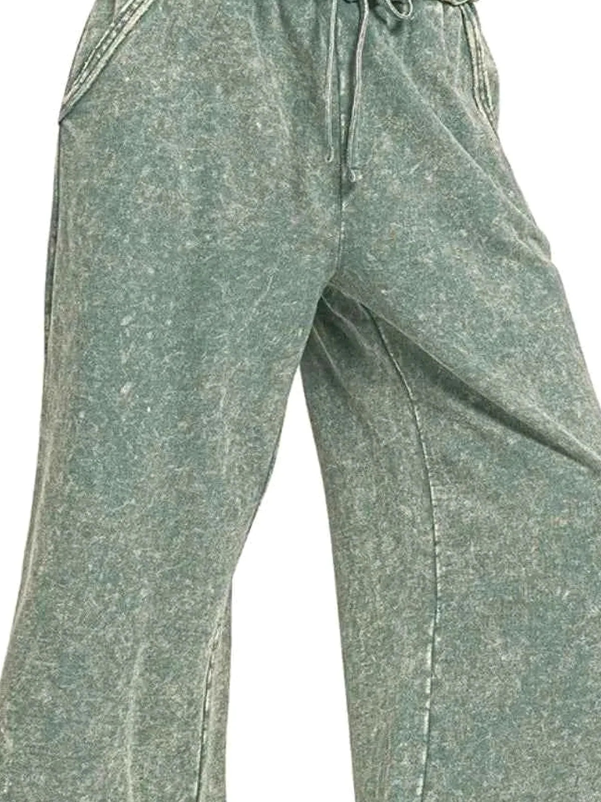 Washed French Terry Wide Leg Palazzo Pants with Pockets