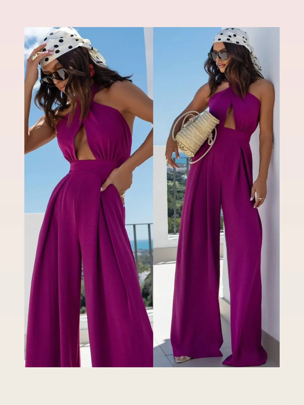 Wide Leg Cutout Halter Neck Jumpsuit