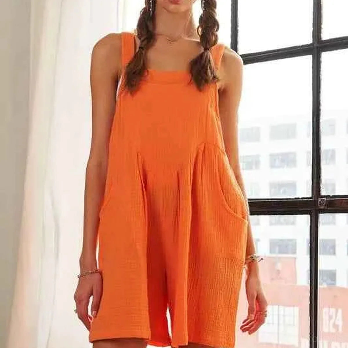 Wide Leg Cotton Overall Romper