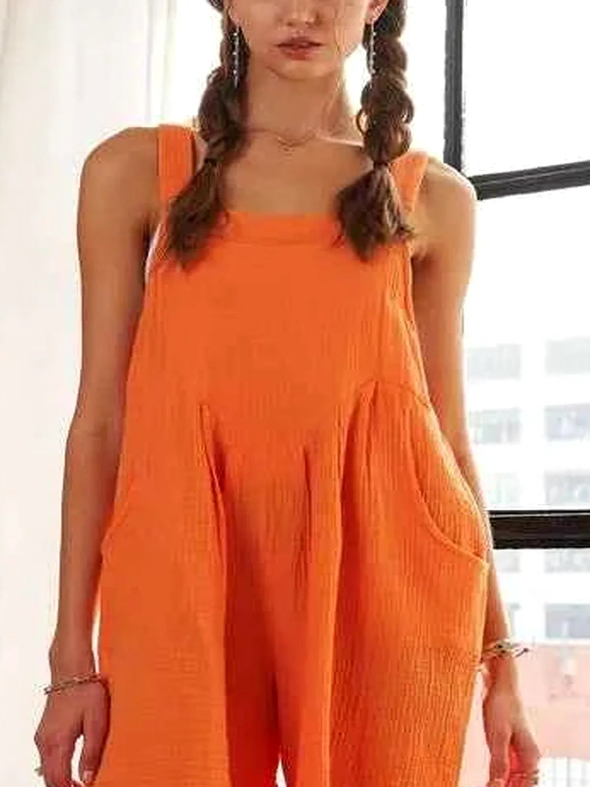Wide Leg Cotton Overall Romper