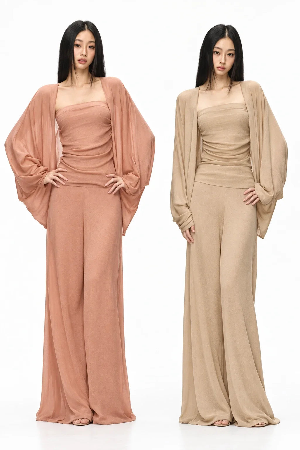 Women's Cardigan Tube Top and Wide-Leg Pants Three-Piece Set