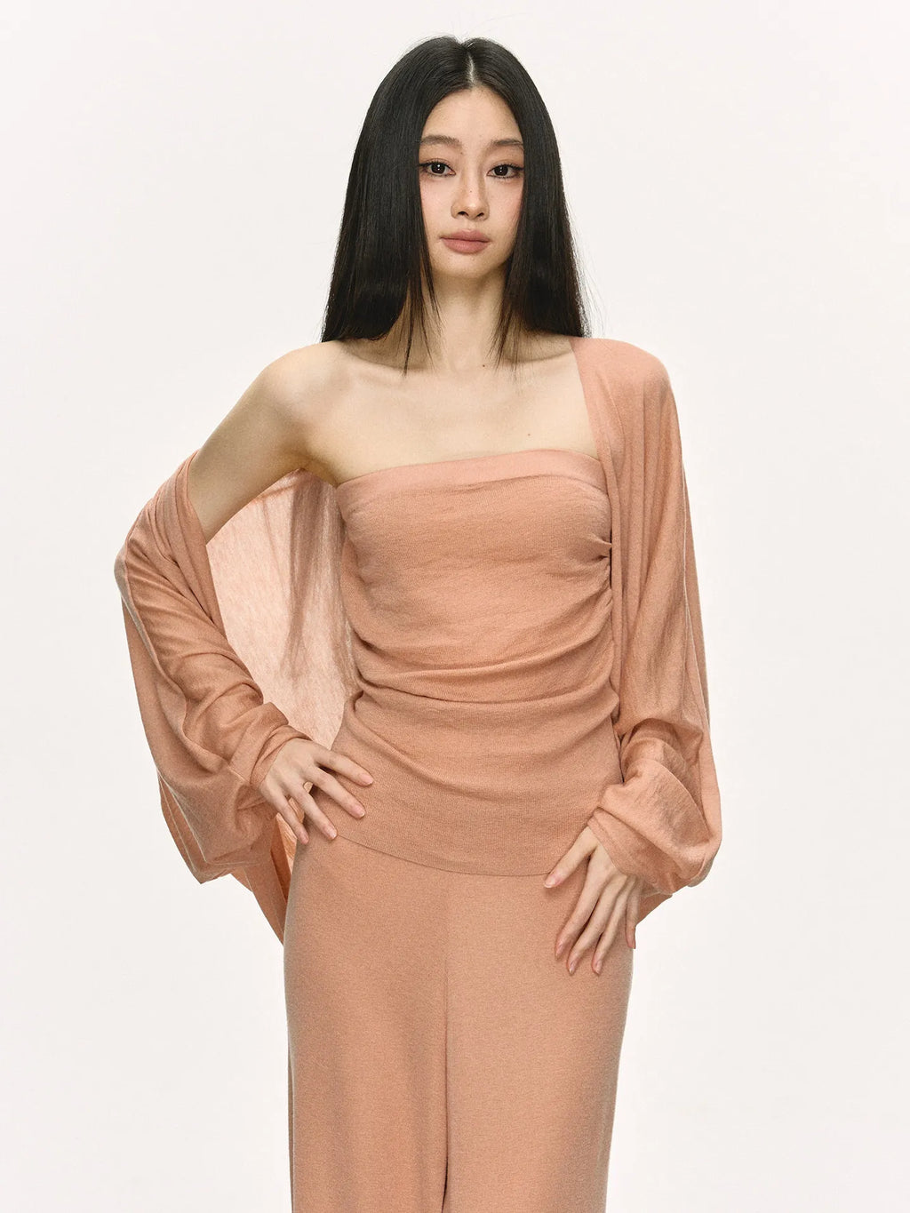 Women's Cardigan Tube Top and Wide-Leg Pants Three-Piece Set
