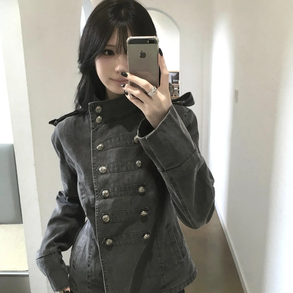 Women's Casual Retro Denim Short Double-Breasted Jacket