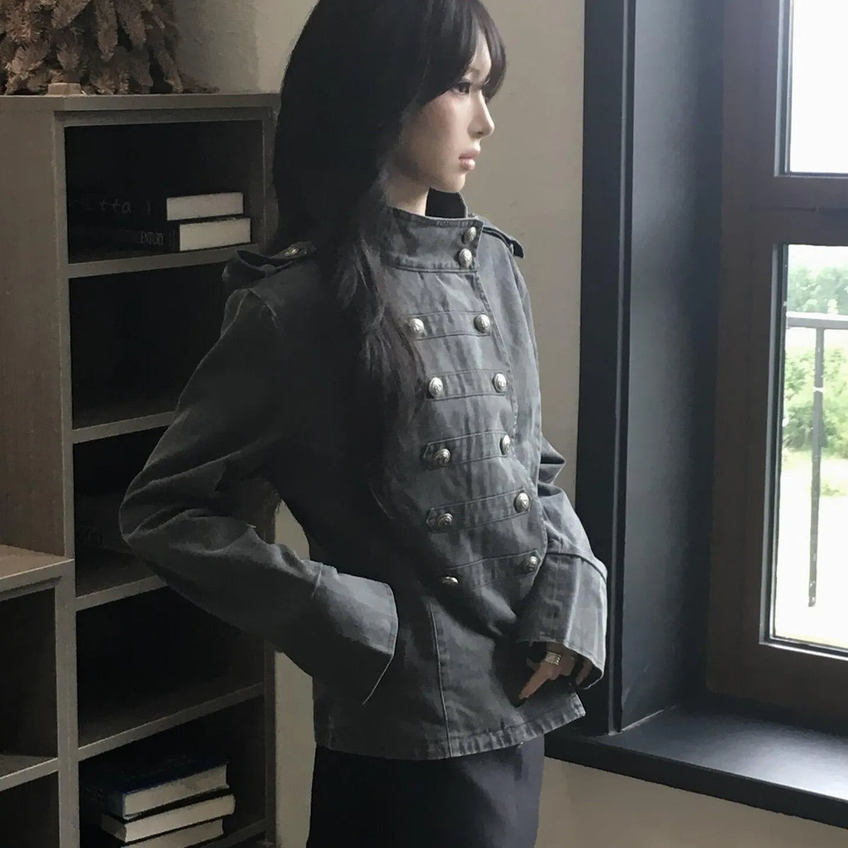 Women's Casual Retro Denim Short Double-Breasted Jacket