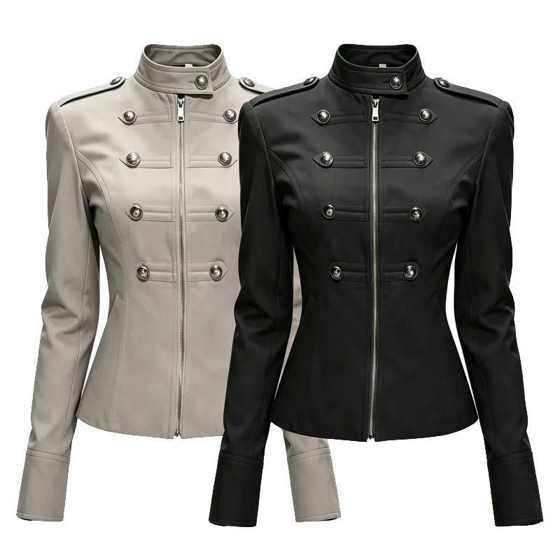 Women's Casual Retro Double-Breasted Napoleon Jacket Coat