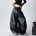 Women's Casual Retro PU Loose Straight Trousers