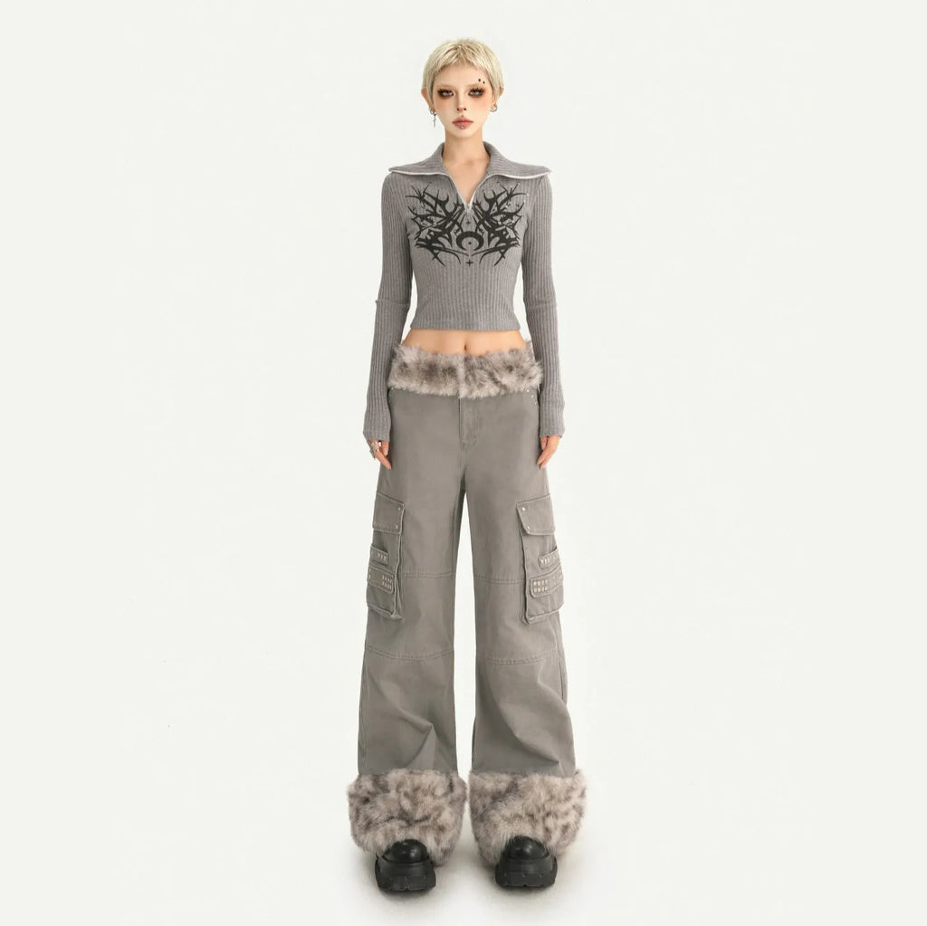 Women's Casual Retro Velvet Loose Straight Trousers
