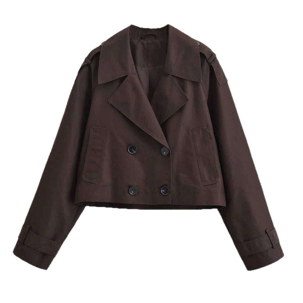 Women's Casual Short Double-Breasted Trench Coat Jacket