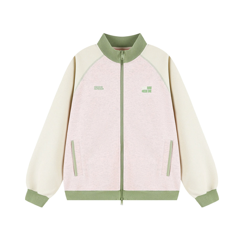 Women's Color-Block Stand Collar Raglan Sports Cardigan Jacket