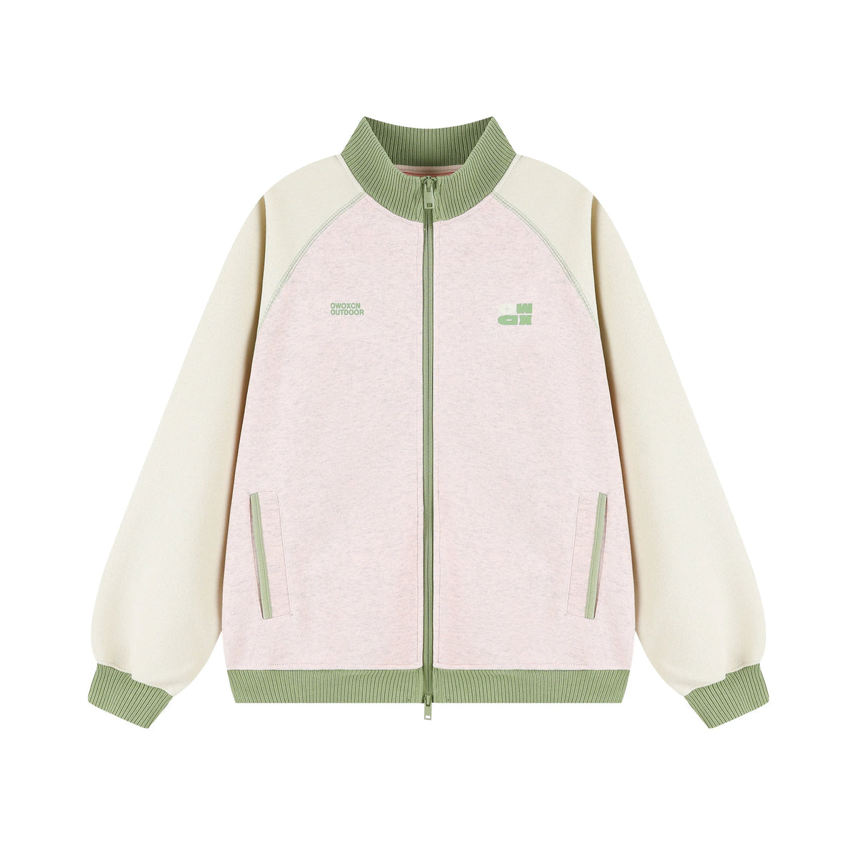 Women's Color-Block Stand Collar Raglan Sports Cardigan Jacket