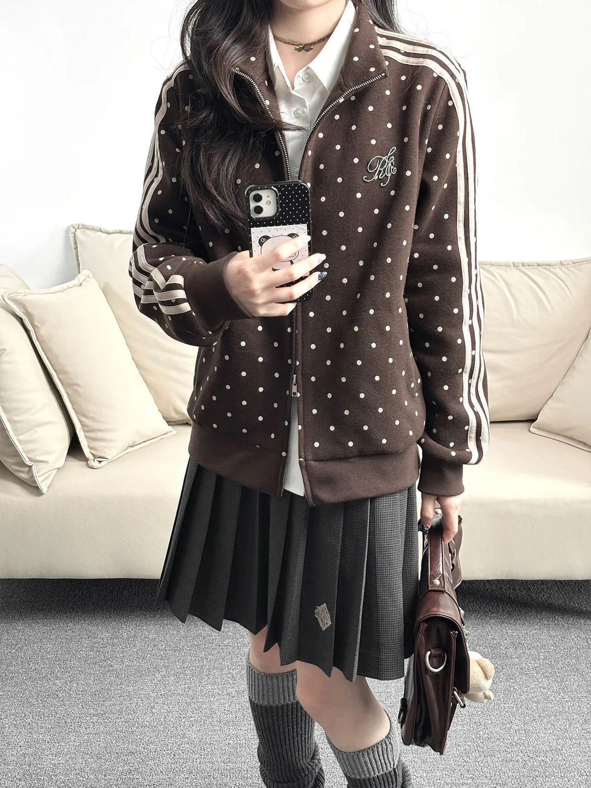 Women's Cute Sporty Polka Dot Jacket Gymnastics Outfit
