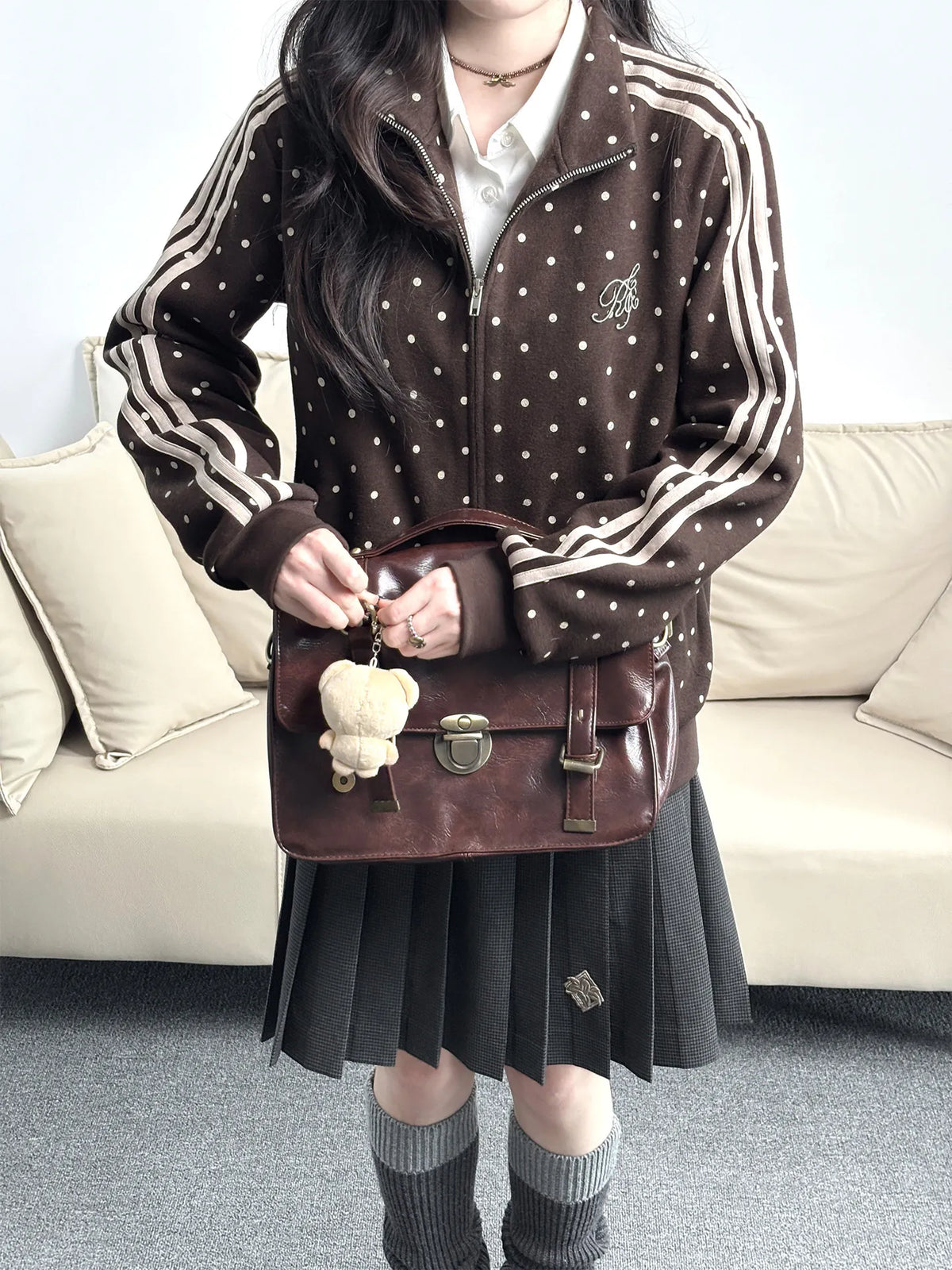 Women's Cute Sporty Polka Dot Jacket Gymnastics Outfit