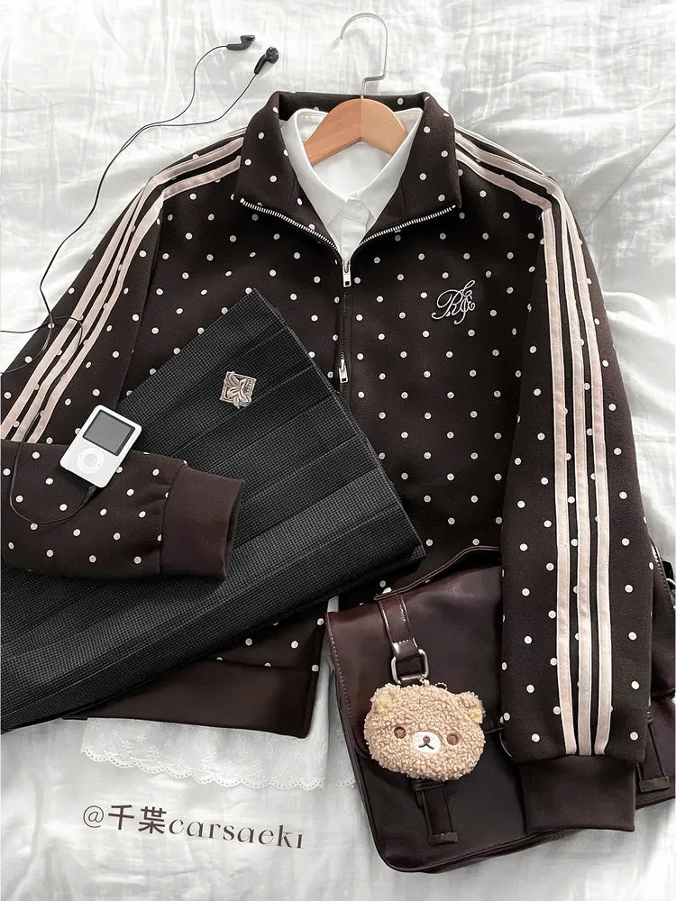 Women's Cute Sporty Polka Dot Jacket Gymnastics Outfit