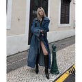 Women's Double Breasted Denim Casual Long Trench Coat