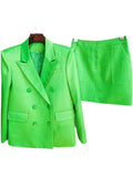Women's Double Breasted Satin Blazer and Mini Skirt Two-Piece Set TS1130