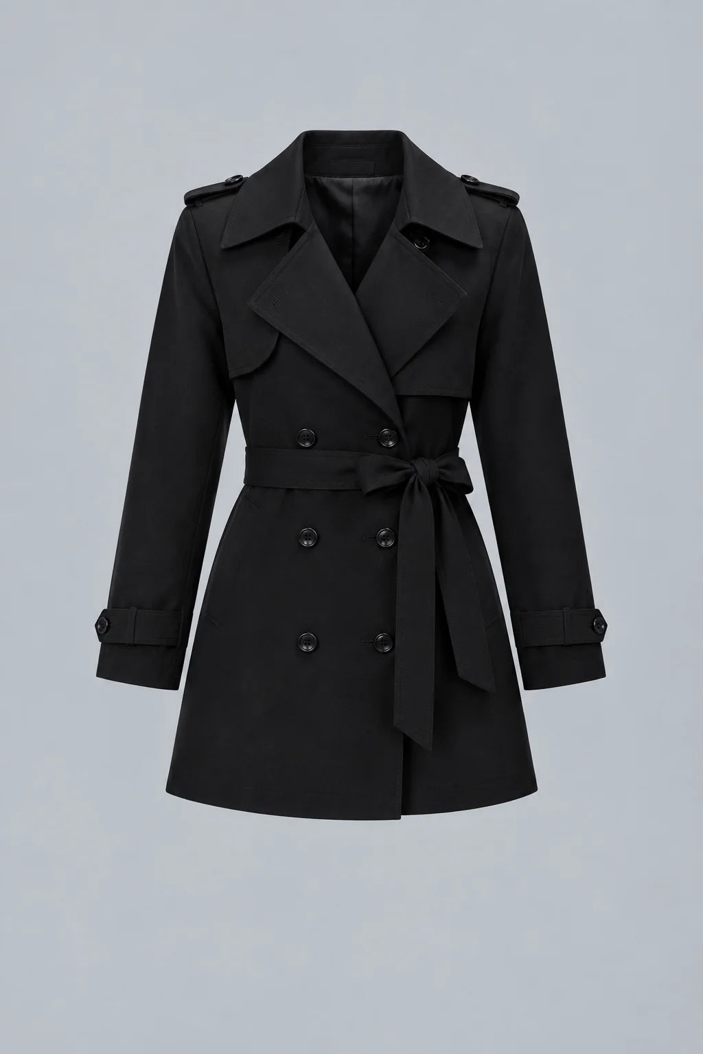 Women's Double-Breasted Short Trench Coat with Tie-Up Belt