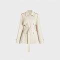Women's Double-Breasted Short Trench Coat with Tie-Up Belt
