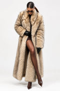 Women's Faux Fox Fur Lapel Collar Maxi Trench Coat