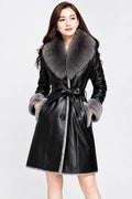Women's Fleece Lapel Collar Long Trench Coat Jacket