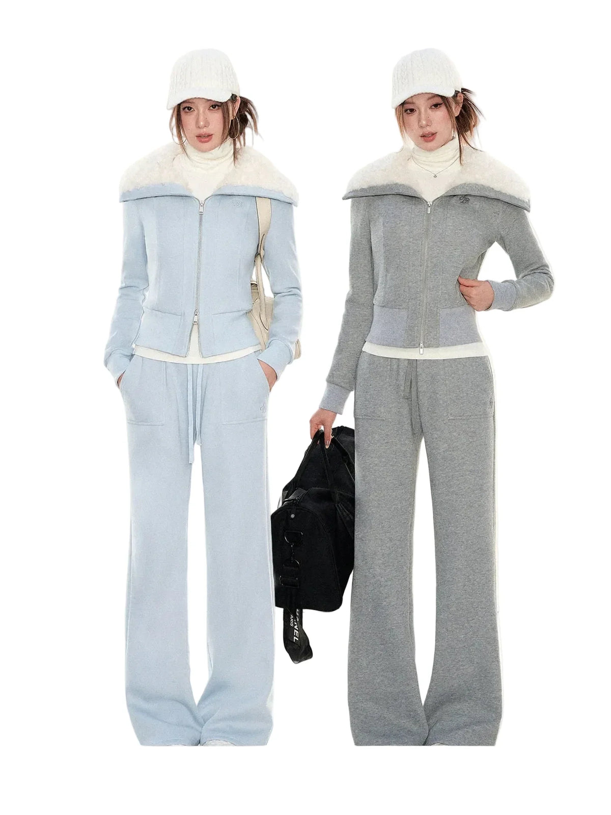 Women's Fleece Lapel Sweatshirt and Sweatpants Casual Set