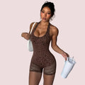 Women's Leopard Print Halter Backless Butt-Lifting Yoga Romper