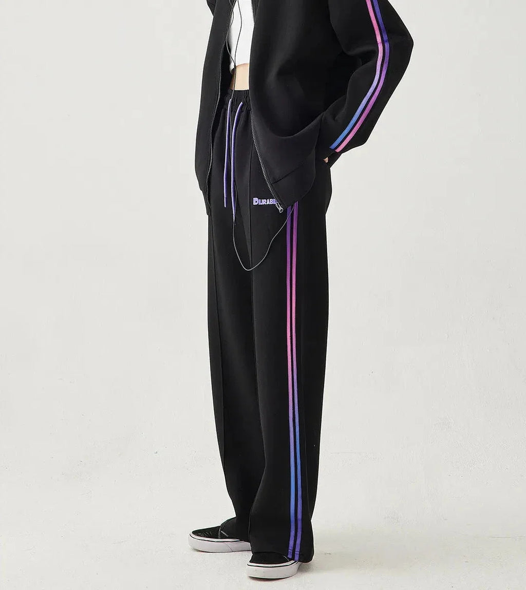 Women's Loose Fit Hooded Zipper Jacket and Straight Trousers Set