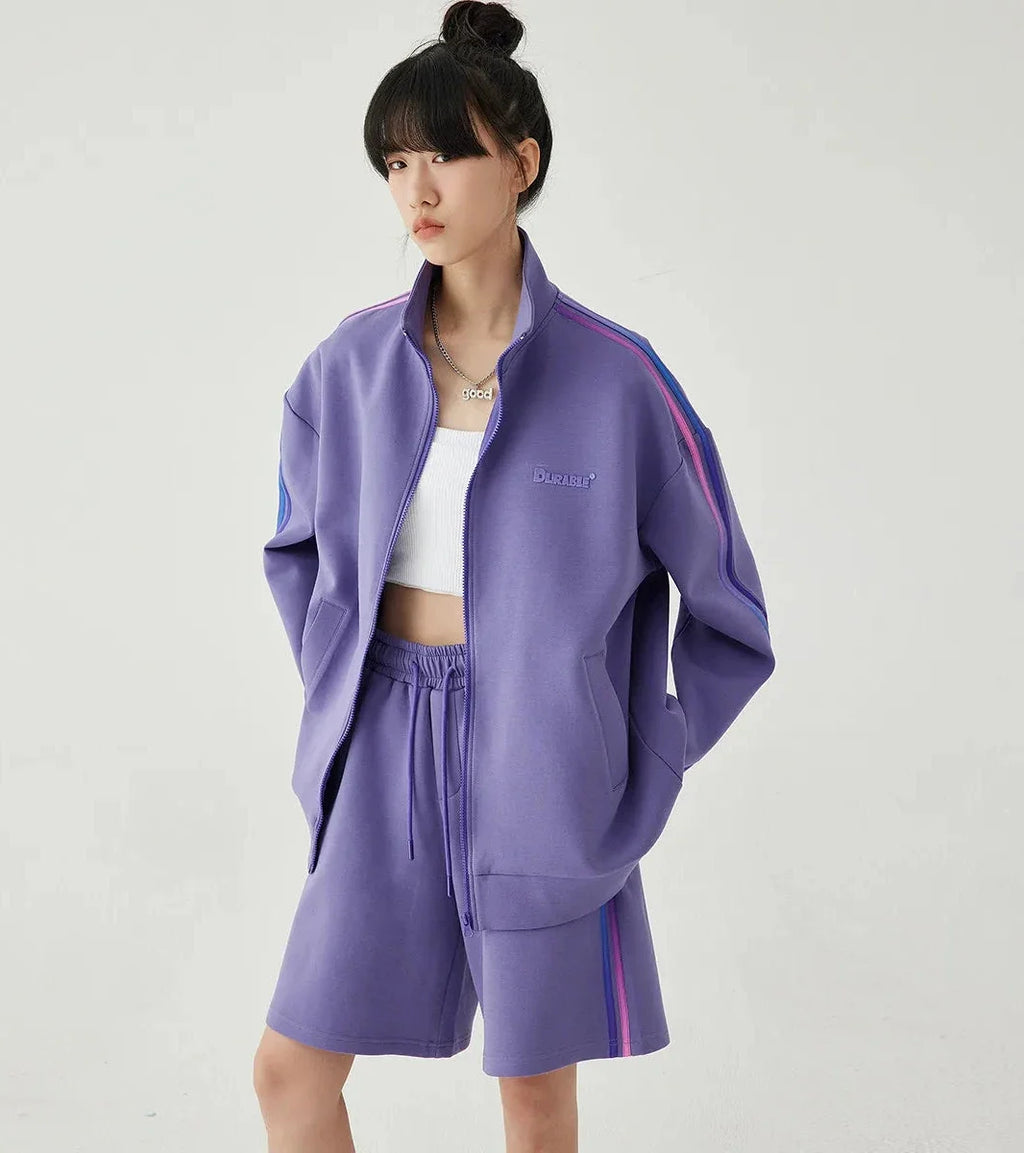 Women's Loose Fit Hooded Zipper Jacket and Straight Trousers Set