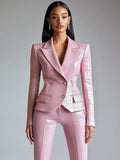 Women's Luxurious Alligator Pattern PU Leather Blazer Single Breasted Lapel Jacket