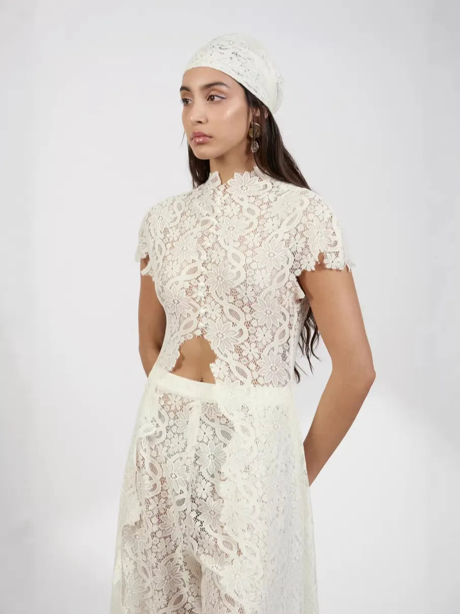 Women's Retro Lace Long Cardigan Straight Trousers Set