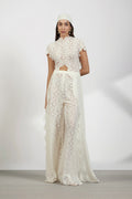 Women's Retro Lace Long Cardigan Straight Trousers Set